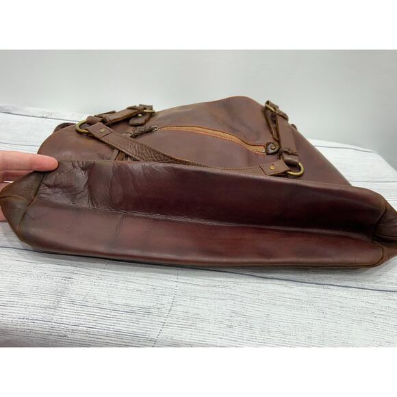 The Sak Brown Leather Boho Braided Strap Zip Pocket Tote Shoulder Crossbody‎ Bag - Picture 15 of 16